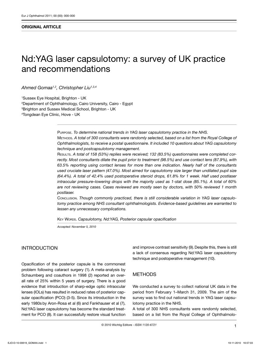 Pdf Nd Yag Laser Capsulotomy A Survey Of Uk Practice And - pdf nd yag laser capsulotomy a survey of uk practice and recommendations